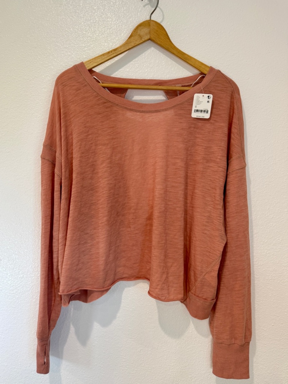 NWT Free People Movement My Time Layer Petal Pink Long Sleeve Open Back Top M